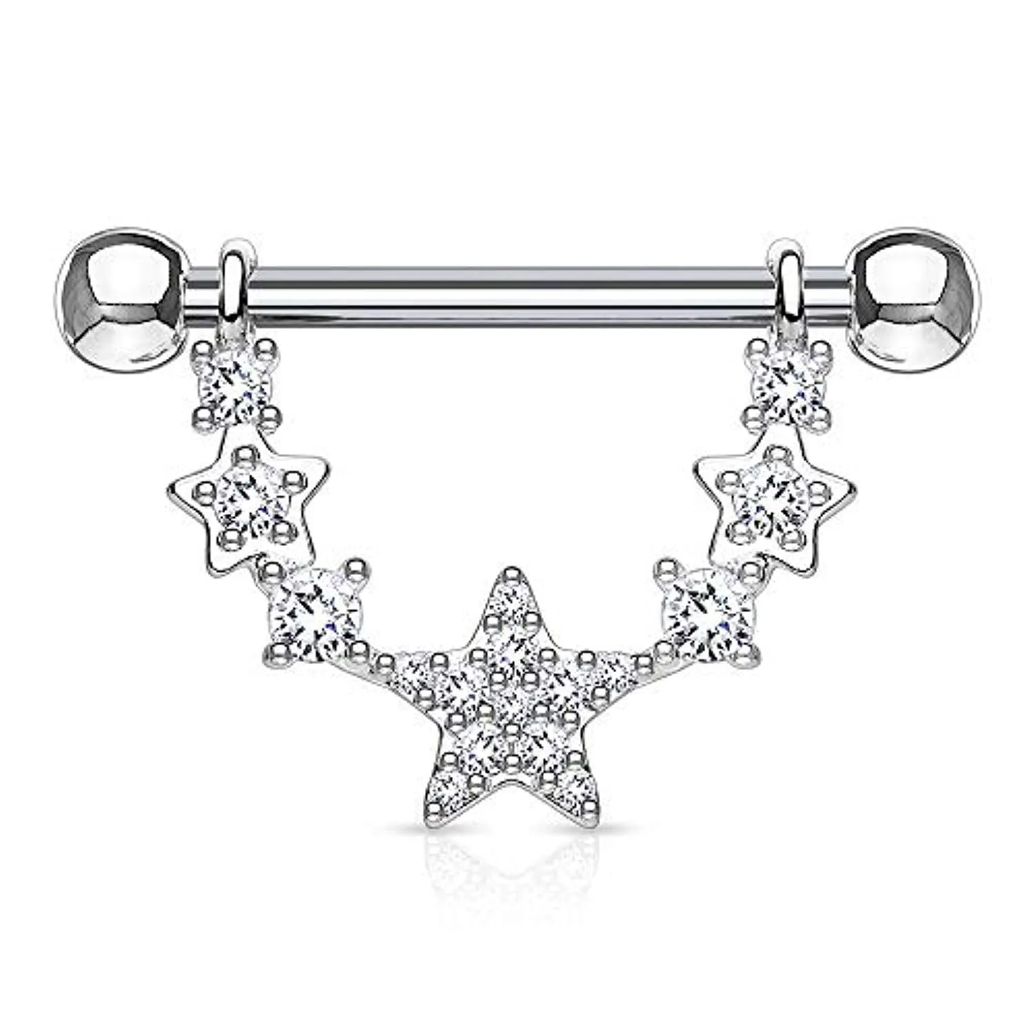 WildKlass CZ Paved Linked Stars 316L Surgical Steel Nipple Rings