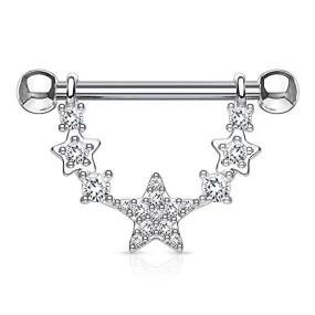 WildKlass CZ Paved Linked Stars 316L Surgical Steel Nipple Rings