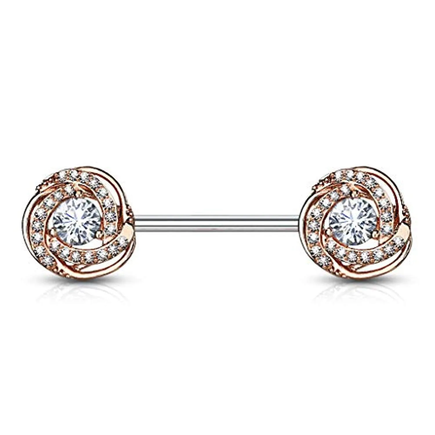 WildKlass CZ Paved with Round CZ Center Rose Blossom Ends 316L Surgical Steel Barbell Nipple Rings