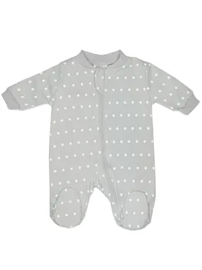 Zip Up Footed Sleepsuit, Grey Polkadot